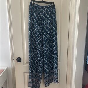 Elegant Blue Patterned Women's Pants